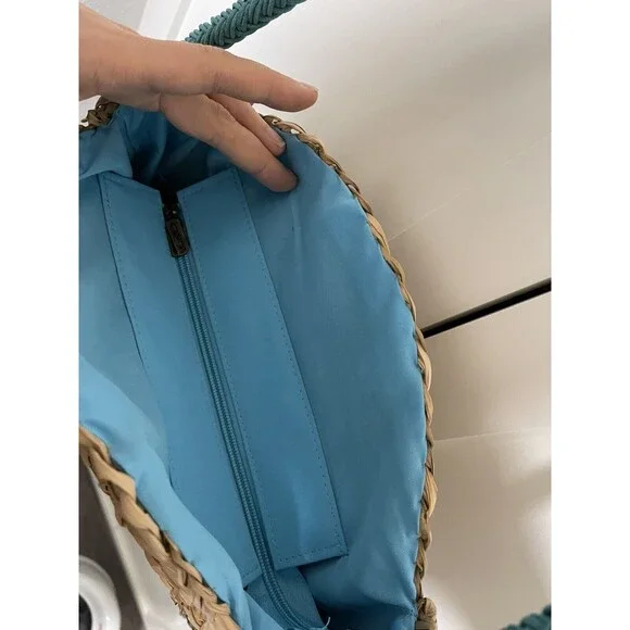 Sun N Sand Beach Bag Natural Straw round tote Blue NWT - Picture 5 of 7